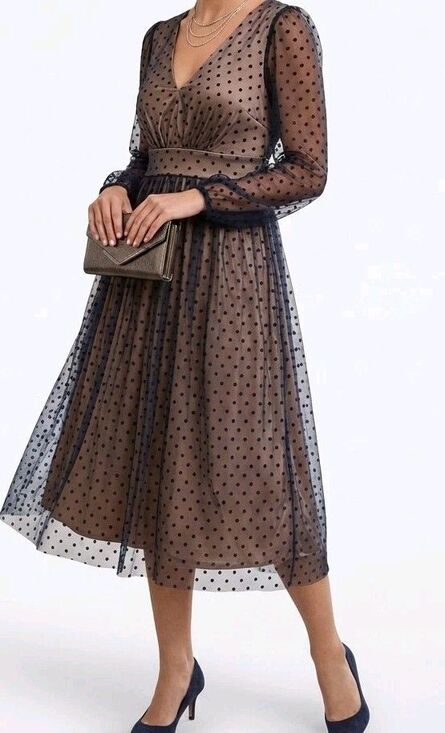 Dresses & Skirts - SHEIN CURVE Polka Dot Mesh Overlay Dress Black Tan Long Sleeve Party Event 1XL